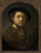 Rembrandt Peale Bust of a man wearing a cap and a gold chain oil on canvas
